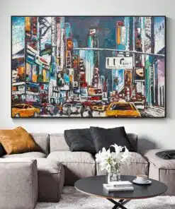 New York Street At Night Abstract Painting Printed on Canvas