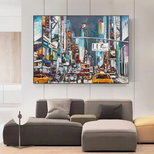 New York Street At Night Abstract Painting Printed on Canvas