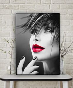 Portrait of Woman with Red Lips Artwork Printed on Canvas