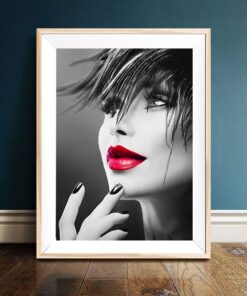 Portrait of Woman with Red Lips Artwork Printed on Canvas