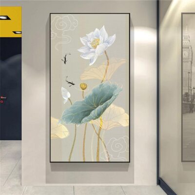 Abstract Lotus Flower Painting Printed on Canvas - Image 3