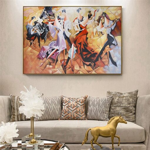 Abstract Party Painting with Dancing People Printed on Canvas