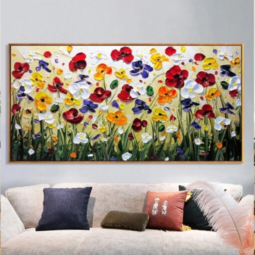 Abstract Colorful Flowers Oil Painting Printed on Canvas