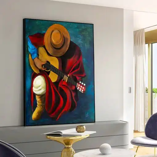 Cowboy Playing On Guitar Painting Printed on Canvas