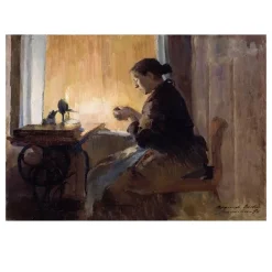 Painting by Harriet Backer, By Lamp Light