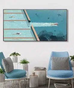 Swimmer Going To The Blue Ocean Painting Printed on Canvas