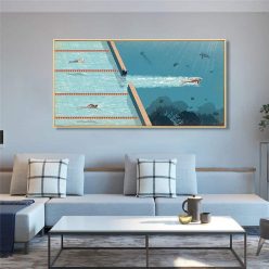 Swimmer Going To The Blue Ocean Painting Printed on Canvas 6