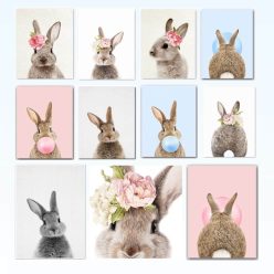 Cute Bunny Girls Wall Art Printed on Canvas