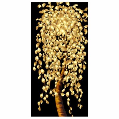 Golden Flowers and Tree Leaves Painting Printed on Canvas - Image 4