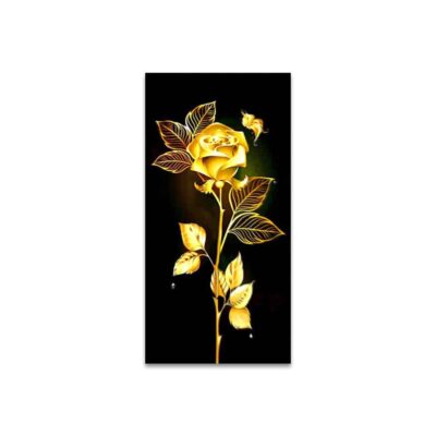 Golden Flowers and Tree Leaves Painting Printed on Canvas - Image 6