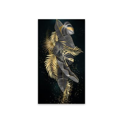 Golden Flowers and Tree Leaves Painting Printed on Canvas - Image 7