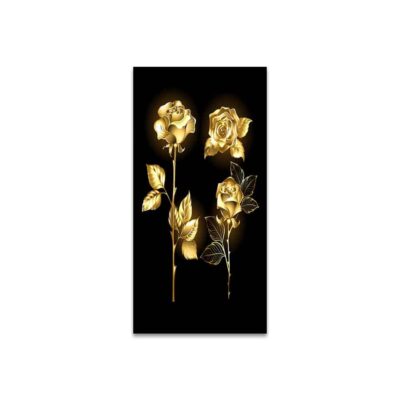 Golden Flowers and Tree Leaves Painting Printed on Canvas - Image 3