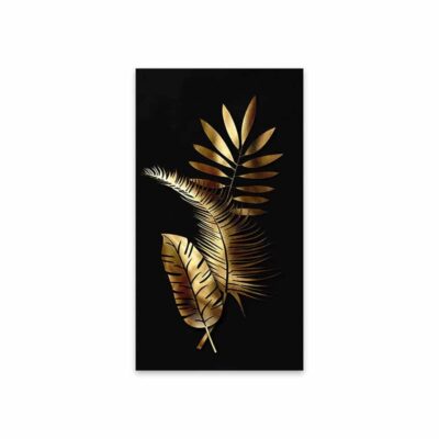 Golden Flowers and Tree Leaves Painting Printed on Canvas - Image 9