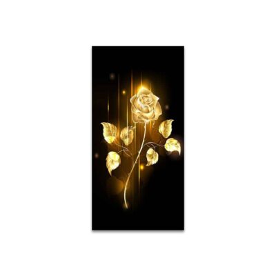 Golden Flowers and Tree Leaves Painting Printed on Canvas - Image 5