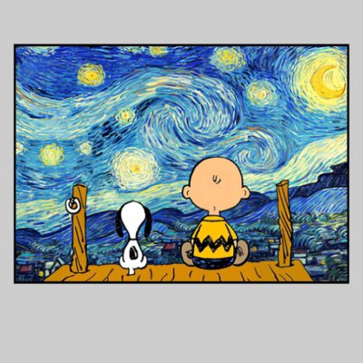 Snoopy and Charlie Watching The Starry Night Printed on Canvas - Image 3