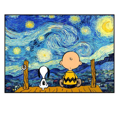 Snoopy and Charlie Watching The Starry Night Printed on Canvas - Image 2