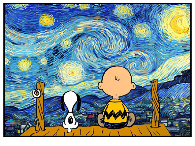 Snoopy and Charlie Watching The Starry Night Printed on Canvas