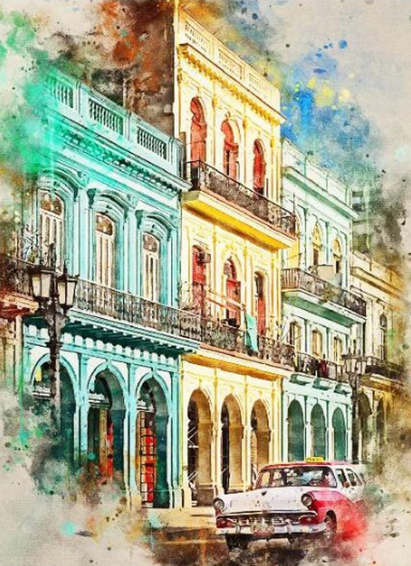 City Landscape in Cuba Artwork Printed on Canvas