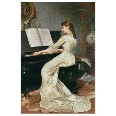 Young Woman in Front of The Piano Printed on Canvas - Image 2