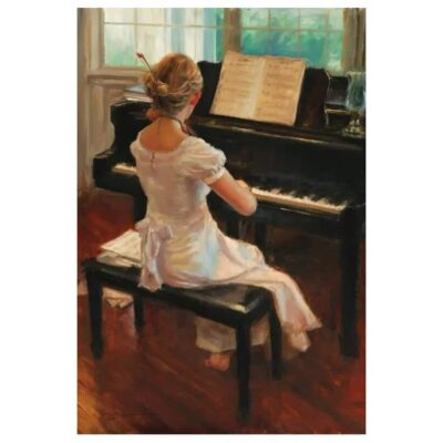 Young Woman in Front of The Piano Printed on Canvas - Image 4