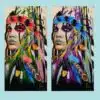 Colorful Native American Woman Printed on Canvas
