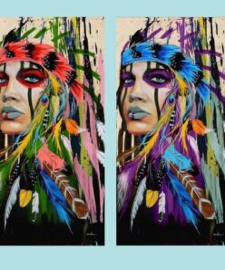 Colorful Native American Woman Printed on Canvas