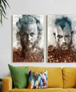 Portrait of The Vikings Ragnar and Flóki Printed on Canvas