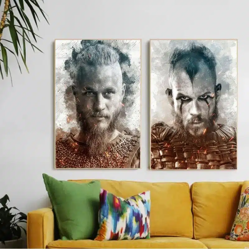 Portrait of The Vikings Ragnar and Flóki Printed on Canvas
