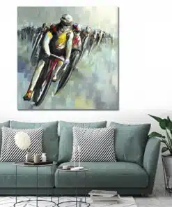 Abstract Painting of Cyclists Painted on Canvas