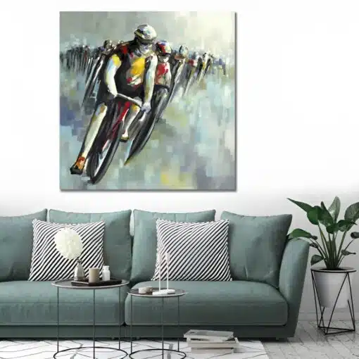 Abstract Painting of Cyclists Painted on Canvas