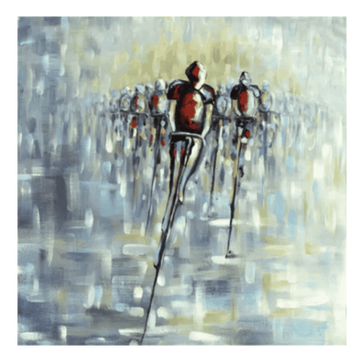 Abstract Painting of Cyclists Printed on Canvas - Image 4