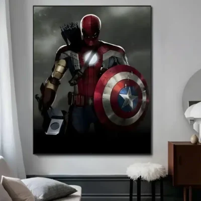 Fun Images With Mix of Superheroes Printed on Canvas