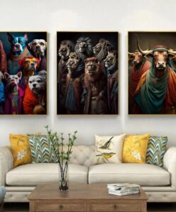 Animal in Clothes Colorful Artwork Printed on Canvas