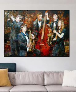 Colorful Painting of Jazz Band Printed on Canvas
