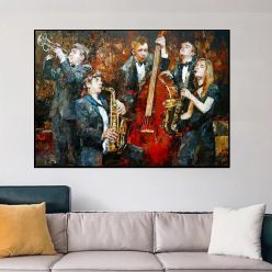 Colorful Painting of Jazz Band Printed on Canvas