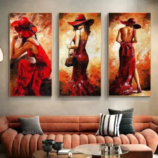 Elegant Woman in Red Dress Printed on Canvas