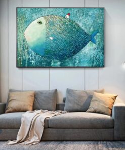 Large Fish Carrying a House Artwork Printed on Canvas