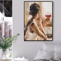 Woman Holding a Glass of Red Wine Printed on Canvas