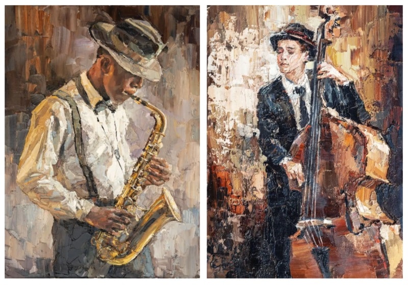 Musicians Playing Their Instruments Printed on Canvas