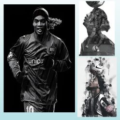 Artwork of Ronaldinho Football Player Printed on Canvas