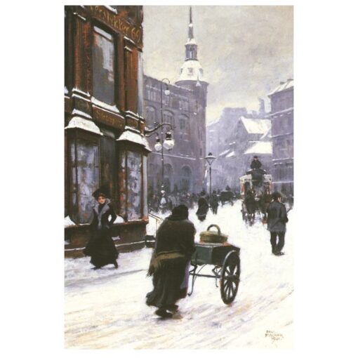 Street Scene In Winter Copenhagen by Paul Gustav Fischer 1901