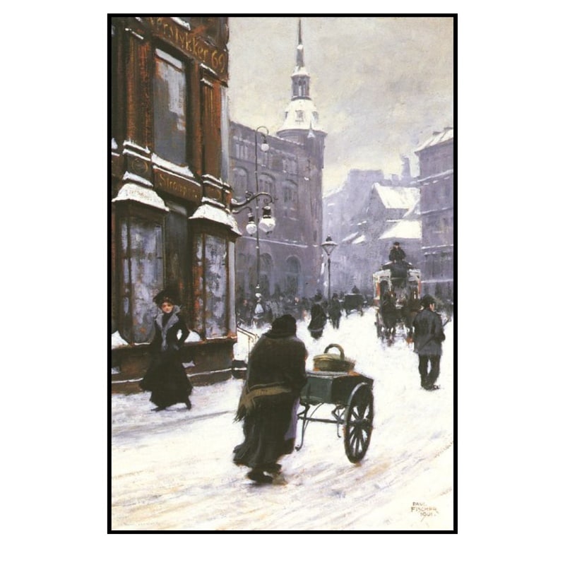 Street Scene In Winter, Copenhagen by Paul Gustav Fischer