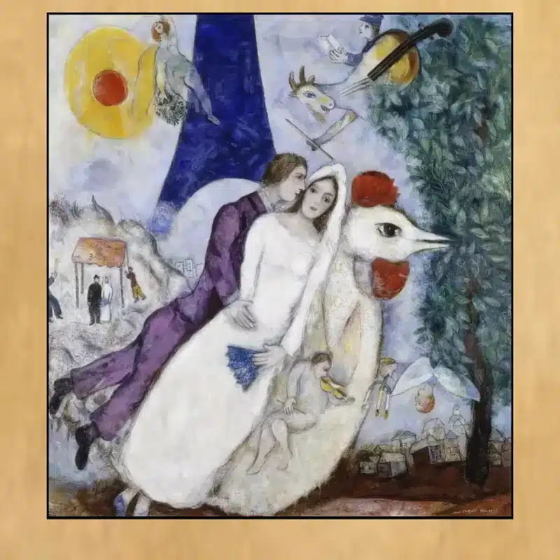The Bridal Pair With The Eiffel Tower by Marc Chagall Printed on Canvas