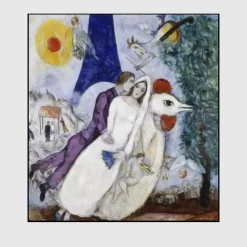 The Bridal Pair With The Eiffel Tower by Marc Chagall Printed on Canvas