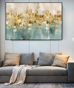 Abstract Gold and Seas Colors Painting Printed on Canvas