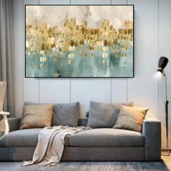 Abstract Gold and Seas Colors Painting Printed on Canvas