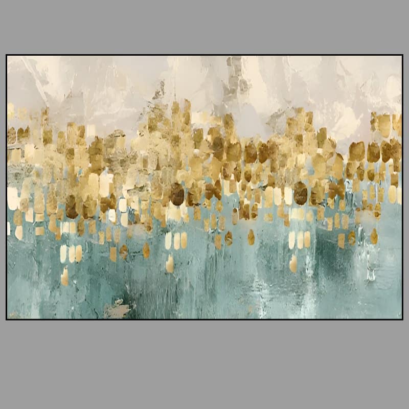 Abstract Gold and Seas Colors Painting Printed on Canvas