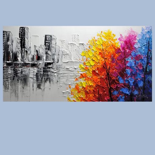 Cityscape and Trees Abstract Painting