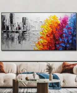 Cityscape and Trees Abstract Painting Printed on Canvas
