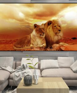 Lion and a Lioness Enjoying the View Printed on Canvas